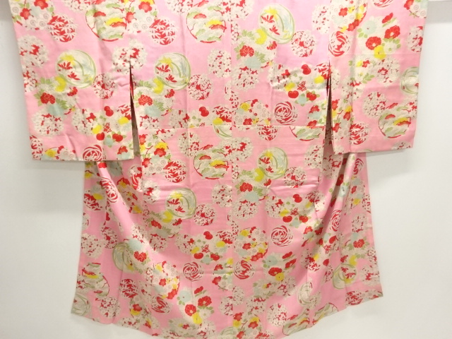 JAPANESE KIMONO / ANTIQUE JUBAN / SILK / KINSHA / FLOWER ROUNDEL